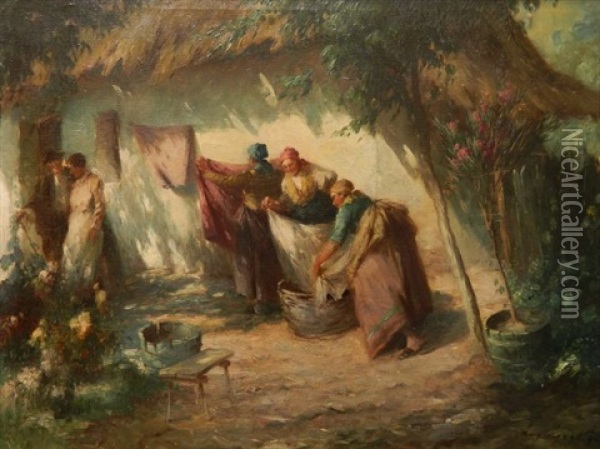 Laundry Day Oil Painting - Agoston Acs