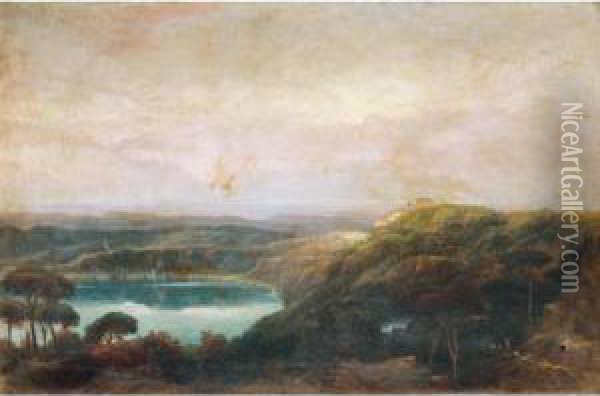 A View Of Lake Nemi, Looking Towards Genzano Oil Painting - John Robert Cozens