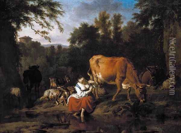 A Classical Landscape 1671 Oil Painting - Adriaen Van De Velde