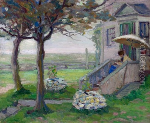 Vera Kuhn Reading On The Porch Oil Painting - Walt Kuhn