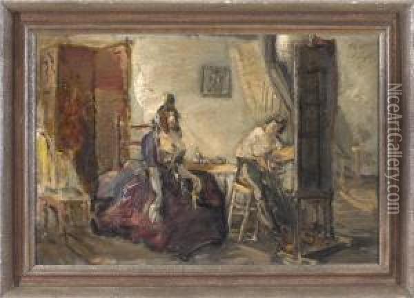 Der Maler Malt Eine Spanierin Oil Painting - Franz Naager