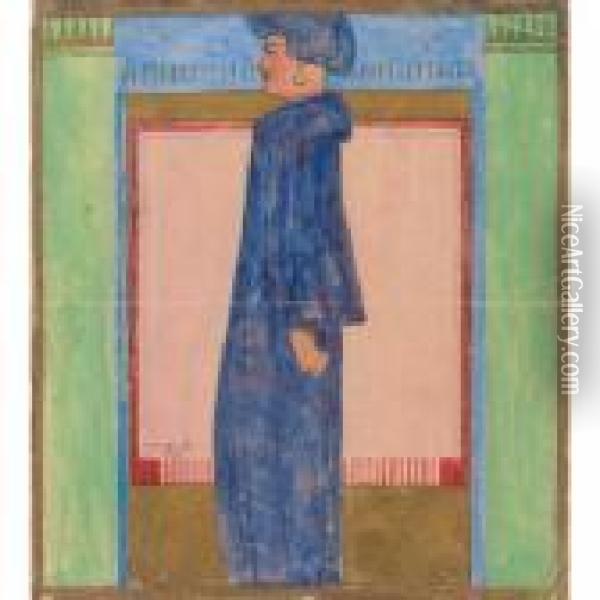Stehende Frau Im Profil (standing Woman In Profile) Oil Painting - Egon Schiele