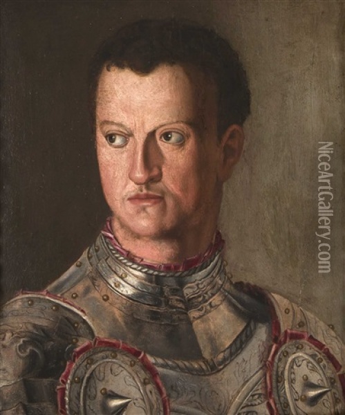 Brustbildnis Des Cosimo I. De' Medici (after Agnolo Bronzino) Oil Painting - Francesco del Rossi (Salviati)