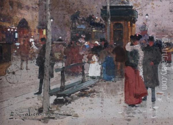 Pariser Strassenansicht Oil Painting - Eugene Galien-Laloue
