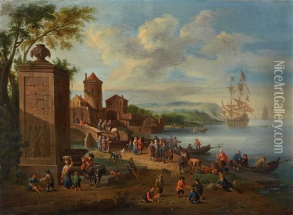 Belebtes Hafenufer Oil Painting - Pieter Bout