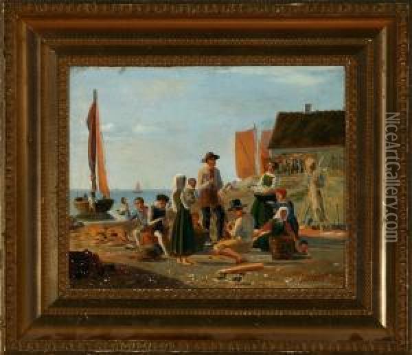 Fishermen Gathered Around The Catch Of The Day Oil Painting - Julius Friedlaender