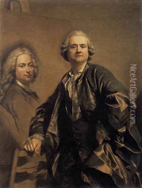 The Artist with a Portrait of his Father 1762 Oil Painting - Louis Michel van Loo