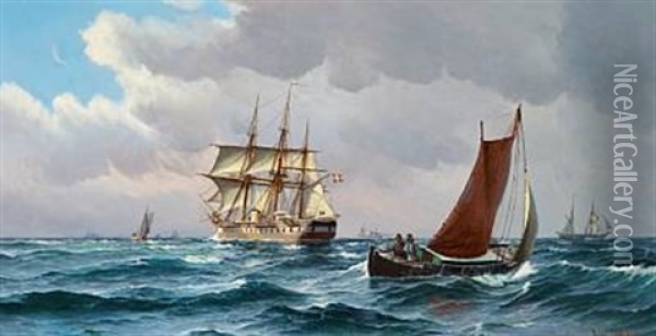 Sailing Ships And Fishing Boats At Sea Oil Painting - Vilhelm Victor Bille