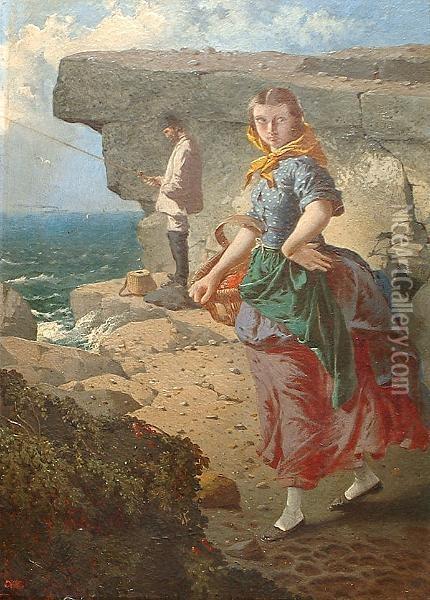 The Fisherwomanmonogrammed (lower Left) Oil Painting - William Edward Millner