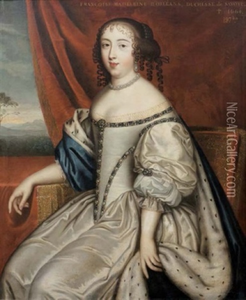 Portrait De Francoise-madeleine D'orleans, Duchesse De Savoie Oil Painting - Charles Beaubrun
