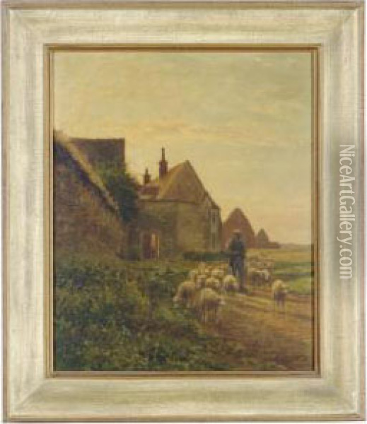 Herding Sheep Oil Painting - Jean-Ferdinand Chaigneau