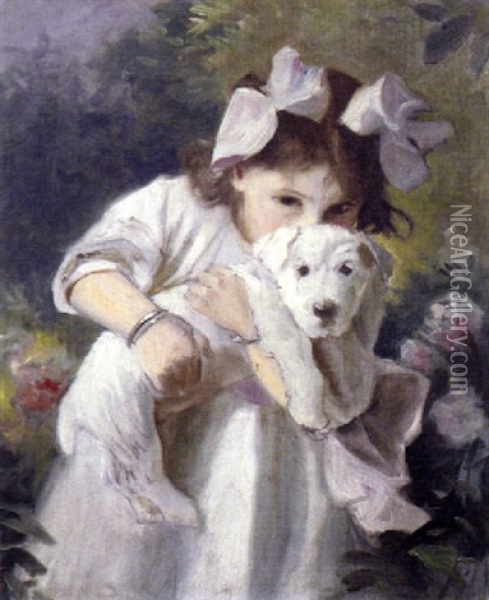 Portrait Of Miss Kitty Wooliscroft, The Artist's Niece Oil Painting - Robert Sauber