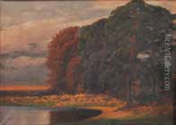 Landschaft Im Sonnenuntergang Oil Painting - Rudolf Hellgrewe