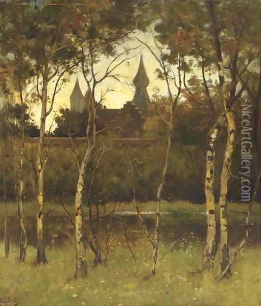 A view of castle Doorwerth from the grounds Oil Painting - Theophile Emile Achille De Bock