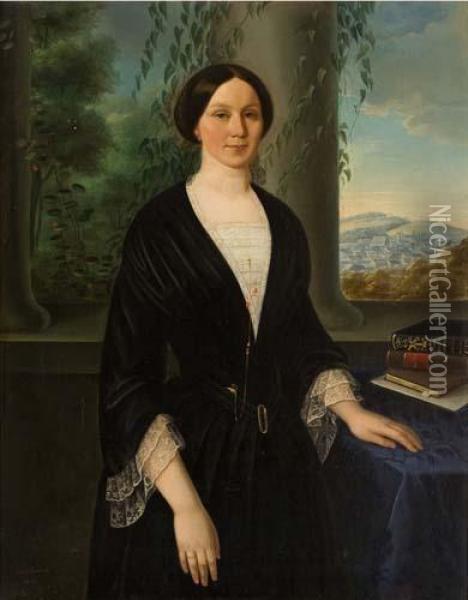 Dame In Schwarzem Oil Painting - Katharina Fischbach