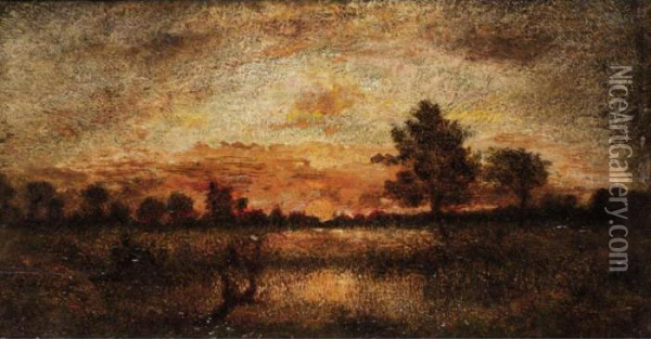 Sunset Oil Painting - Theodore Rousseau