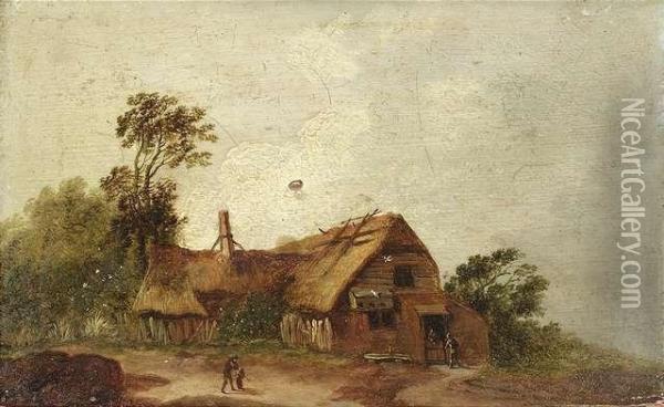 The Younger. . A Small Cottage. Oil/oak Oil Painting - David The Younger Teniers