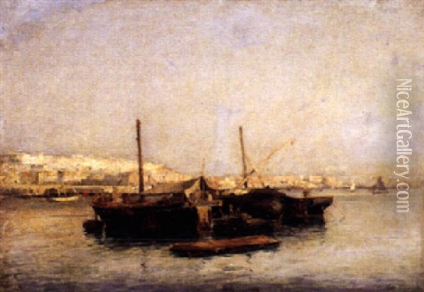 Mittelmeerhafen Mit Ankernden Fischerbooten Oil Painting - Jules Charles Rozier