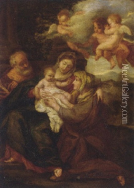 The Holy Family With Saint Elizabeth Oil Painting - Erasmus Quellinus II