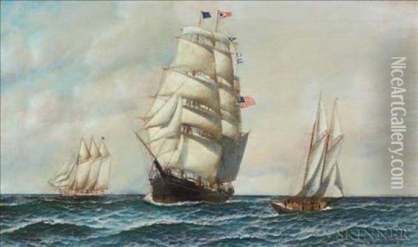 Shipping Scene. Oil Painting - Antonio Nicolo Gasparo Jacobsen