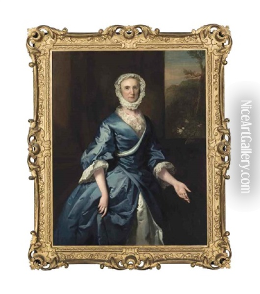 Portrait Of A Lady, Traditionally Identified As Grace Loftus Of Beverley Hall, Yorkshire, Three-quarter-length, Before A Window Oil Painting - Joseph Highmore