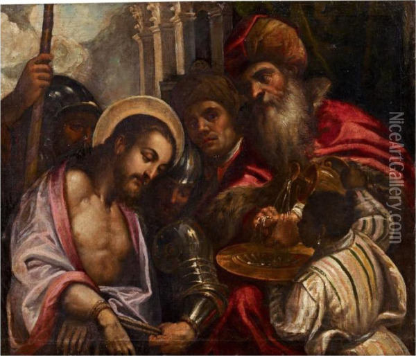 Christus Vor Pilatus Oil Painting - Acopo D'Antonio Negretti (see Palma Giovane)