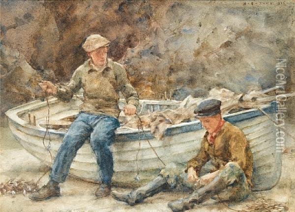 Bailing A Spiller Oil Painting - Henry Scott Tuke