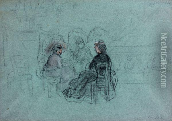 Trois Femmes Sur Une Terrasse Oil Painting - Alfred Dehodencq