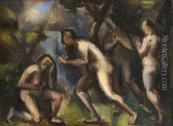 Classical Subject - Four Nudes Oil Painting - Mainie Harriet Jellett