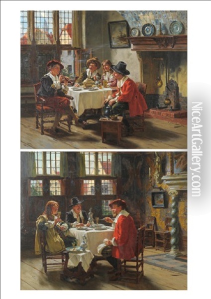 The Solo; The Toast (pair0 Oil Painting - Albert Friedrich Schroeder