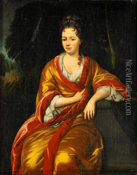 Sittande Hogrestandskvinna I Parklandskap Oil Painting - Nicolaes Quade Ii De Van Ravesteyn