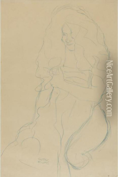 Kniender Akt, Ein Tuch Vor Den Korper Haltend Oil Painting - Gustav Klimt