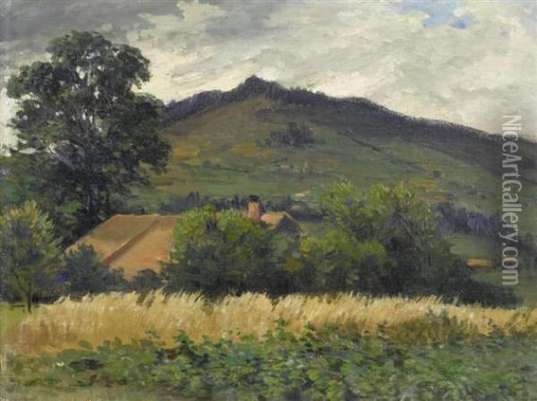 Village In Landscape Oil Painting - Jean-Joseph Reichlen