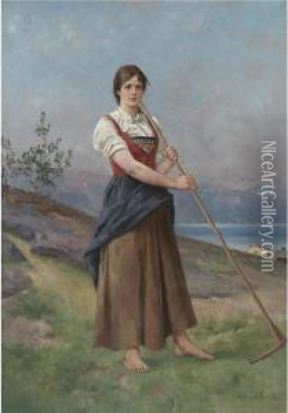 Bondejente (the Farm Girl) Oil Painting - Axel Ender