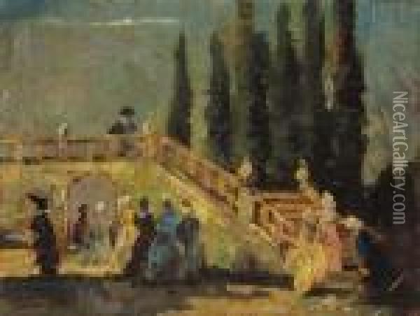 Parco Di Villa Veneta Con Scalinata, Fine Anni'20 Inizio Anni'30 Oil Painting - Emma Ciardi
