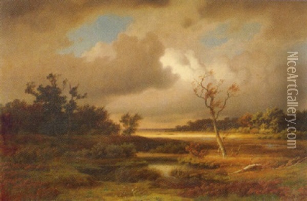 Herbstlandschaft Mit Zwei Jagern Oil Painting - Johann Gustav Lange