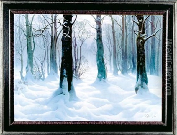 Winter Landcape Oil Painting - Jan Grubinski