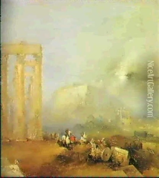 The Acropolis From The Olympieum Oil Painting - William Linton
