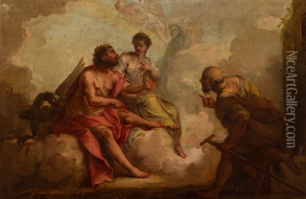 Tejrezjasz Przed Zeusem I Hera Oil Painting - Johann Heinrich Keller