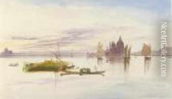 Santa Maria Della Salute From The Lagoon, Sunset Oil Painting - Edward Lear