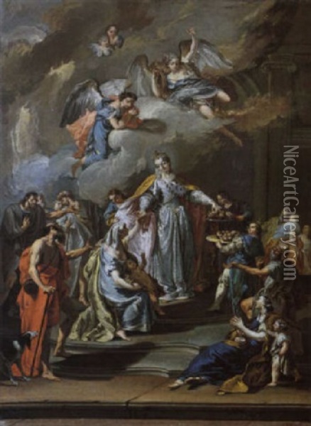 Die Almosenspende Der Hl. Elisabeth Oil Painting - Giovanni Battista Pittoni the younger