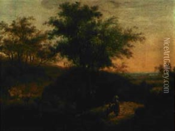 Hirtenpaar In Weiter Landschaft Oil Painting - Johann Kaspar Kuster