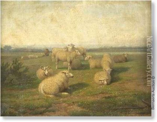 Landscape Withshepherd And Sheep Oil Painting - Jef Louis Van Leemputten