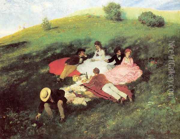 Picnic in May 1873 Oil Painting - Pal Merse Szinyei