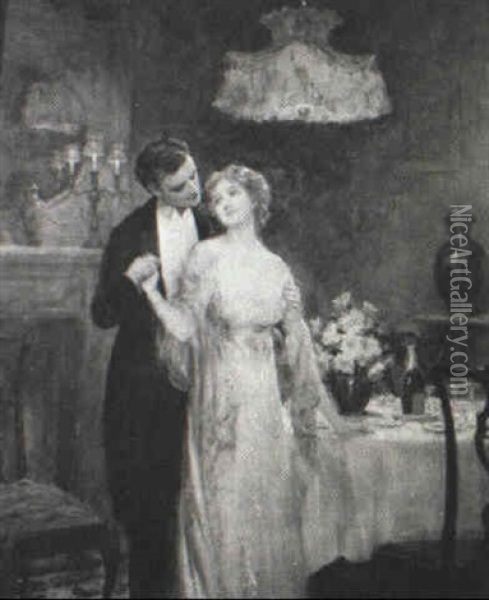 Depicting A Romantic Interior Scene Oil Painting - Albert Herter