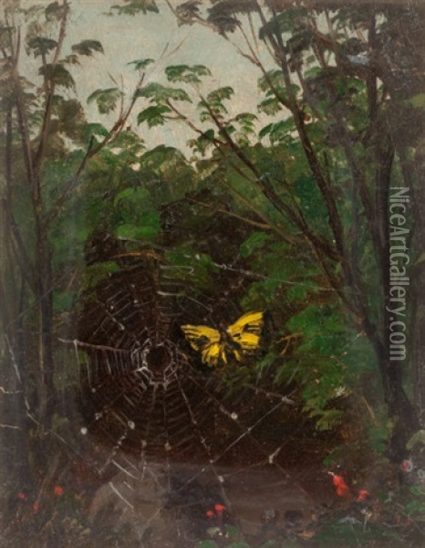 Butterfly In A Spider Web Oil Painting - Lemuel Maynard Wiles