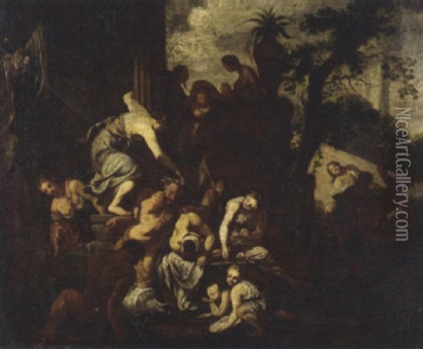A Bacchanal Oil Painting - Andrea di Leone