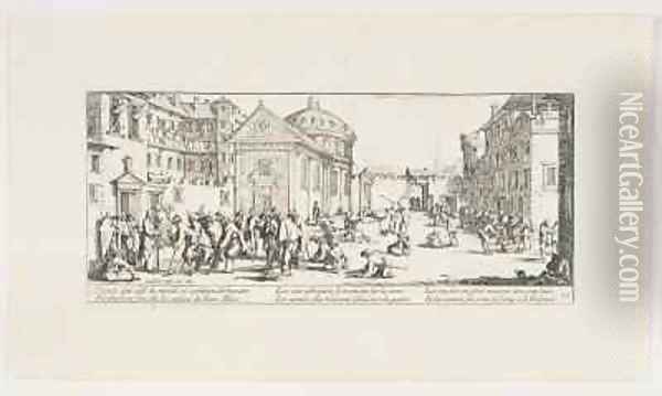 War Invalids Outside a Hospital Oil Painting - Jacques Callot