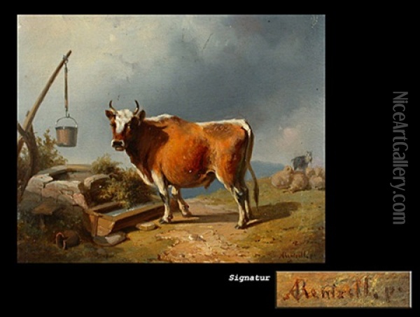 Kuh Vor Dem Brunnen Oil Painting - August von Rentzell