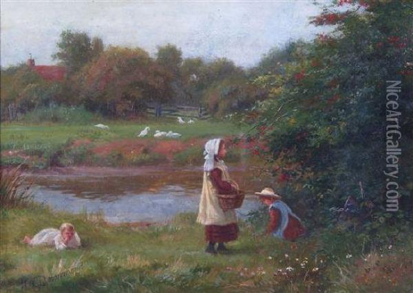 Picking Cherries Oil Painting - W . Drummond